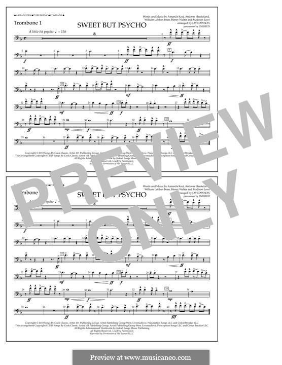 Sweet But Psycho (Ava Max): Trombone 1 part by Henry Russell Walter, William Lobban-Bean, Madison Love, Andreas Haukeland, Amanda Koci