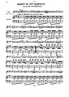 Minuet (Instrumental version): For violin (or flute, or cello) and piano by Luigi Boccherini
