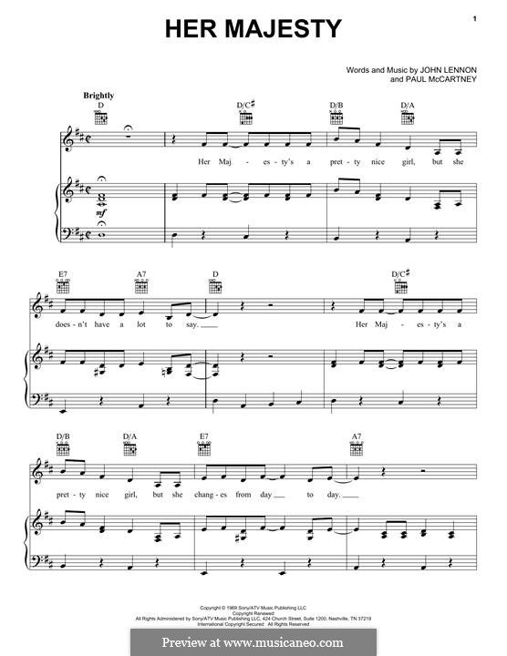 Her Majesty (The Beatles): For voice and piano (or guitar) by John Lennon, Paul McCartney