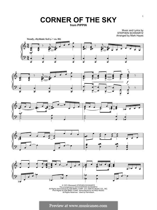 Corner of the Sky (from Pippin): For piano by Stephen Schwartz