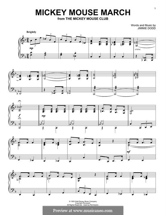 Mickey Mouse March (from The Mickey Mouse Club): For piano by Jimmie Dodd