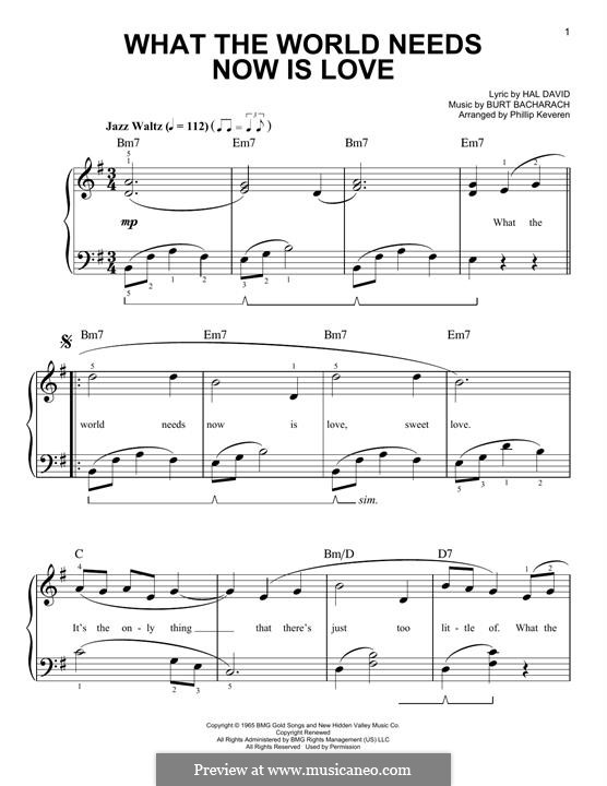 What the World Needs Now Is Love: For piano by Burt Bacharach