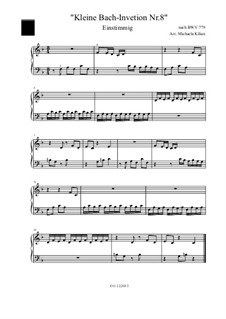 No.8 in F Major, BWV 779: For piano by Johann Sebastian Bach