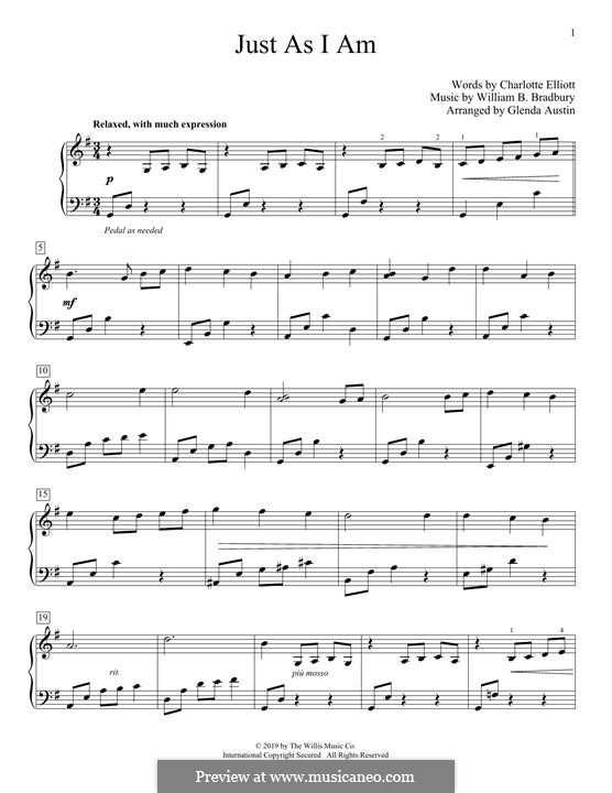 Just as I am: For piano by William Batchelder Bradbury