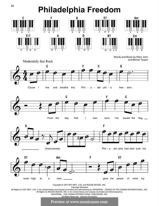 Philadelphia Freedom: For piano by Elton John