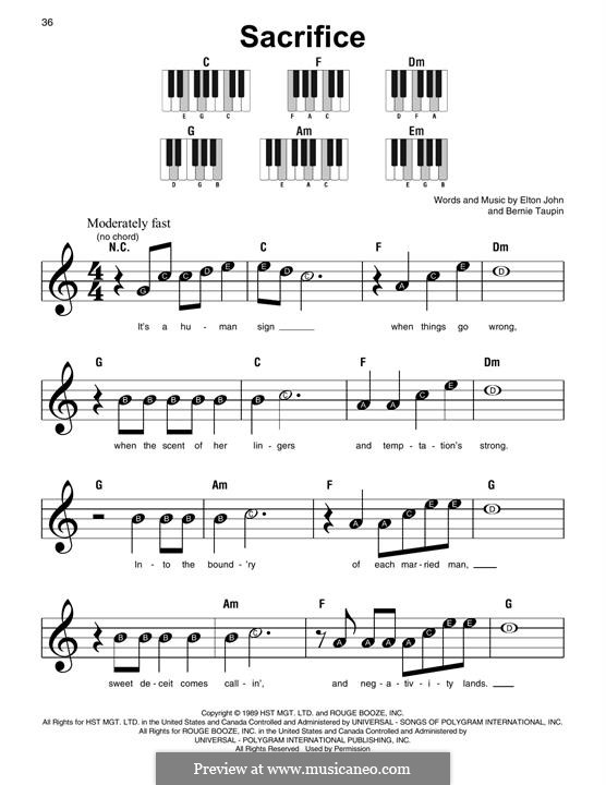 Elton John Sacrifice Sheet Music for Beginners in C Major - Download &  Print - SKU: MN0136811