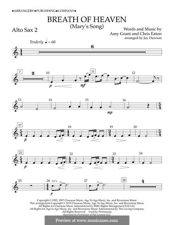 Breath of Heaven (Mary's Song) arr. Jay Dawson: Alto Sax 2 part by Chris Eaton