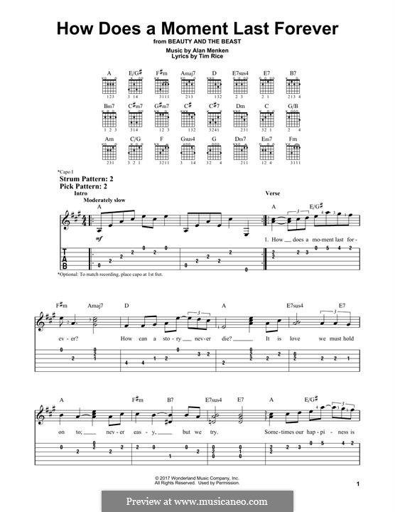 How Does a Moment Last Forever (Celine Dion): For guitar by Alan Menken