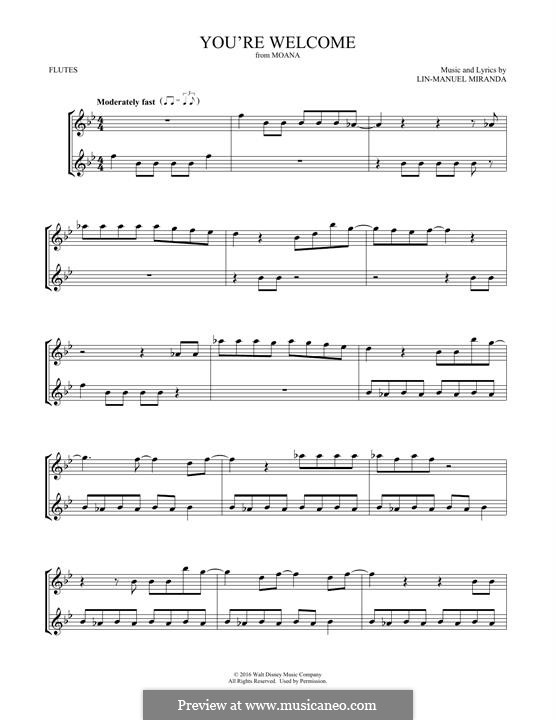 You're Welcome (from Moana): For two flutes by Lin-Manuel Miranda