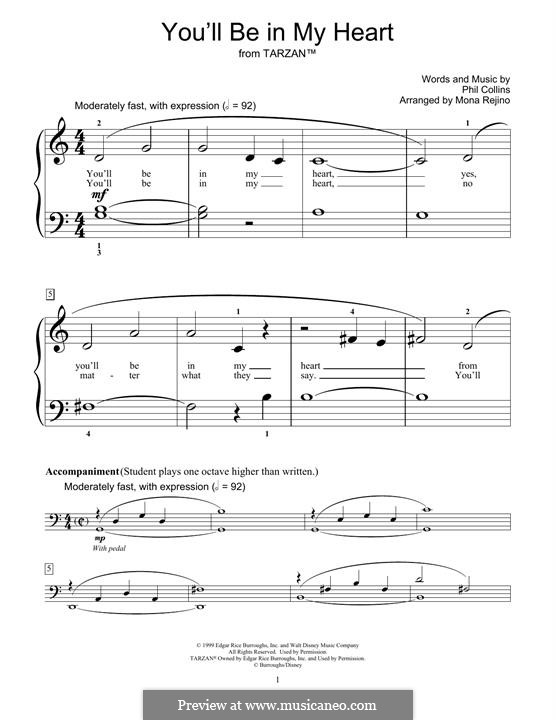 You'll Be in My Heart (from Walt Disney's Tarzan): For piano by Phil Collins