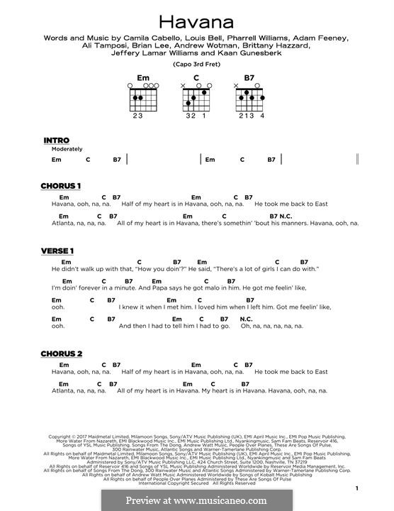 Havana (feat. Young Thug): For guitar by Brian Lee, Pharrell Williams, Alexandra Tamposi, Camila Cabello, Frank Dukes, Young Thug