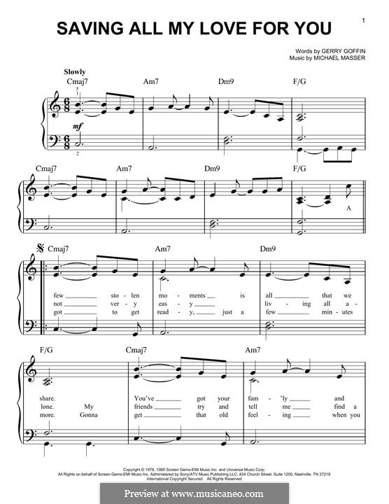 Saving All My Love for You (Whitney Houston): For piano by Gerry Goffin, Michael Masser