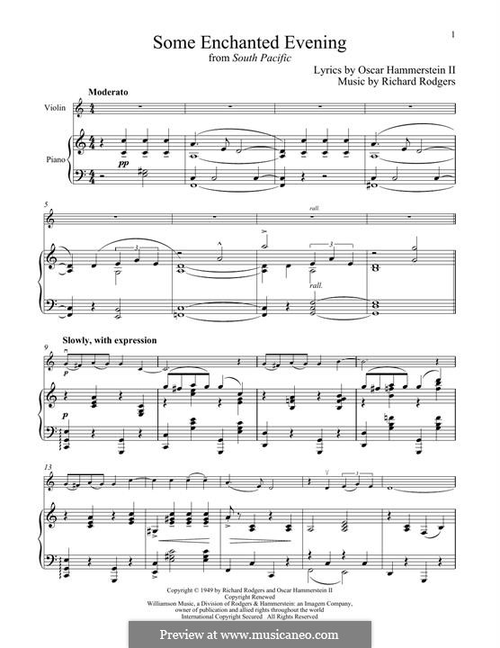 Some Enchanted Evening (from South Pacific): For violin and piano by Richard Rodgers