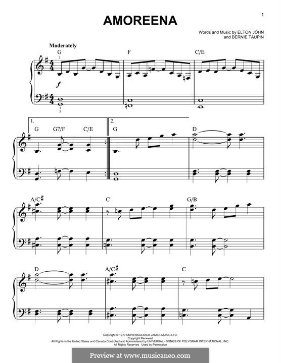 Amoreena: For piano by Elton John