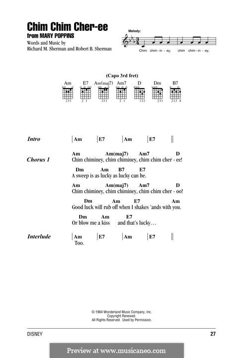 Chim Chim Cher-ee (from Mary Poppins): Lyrics and guitar chords by Richard M. Sherman, Robert B. Sherman