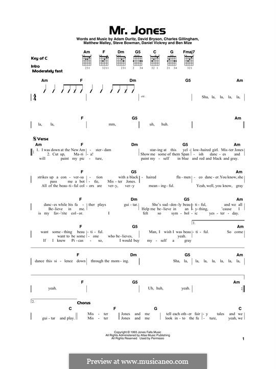 Mr. Jones (Counting Crows): For guitar by Adam F. Duritz, David Bryson