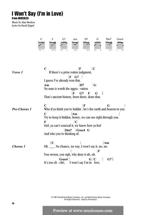 I Won't Say (I'm in Love) from Hercules: For guitar by Alan Menken