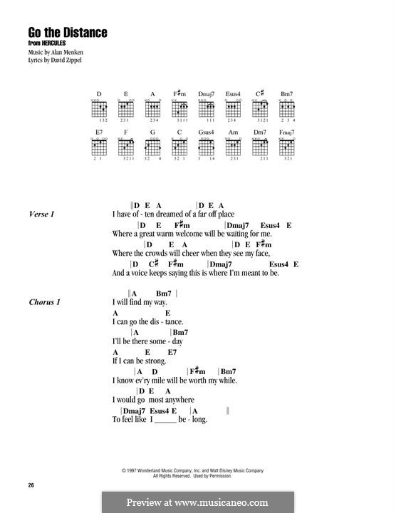 Go the Distance (from Hercules): For guitar by Alan Menken