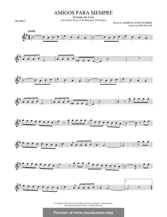 Amigos Para Siempre (Friends for Life): For trumpet by Andrew Lloyd Webber