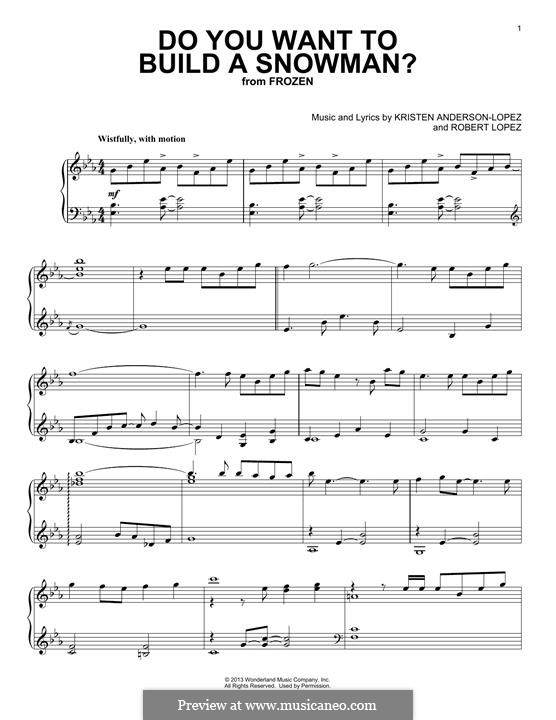 Do You Want to Build a Snowman? (from Frozen): For piano by Robert Lopez, Kristen Anderson-Lopez