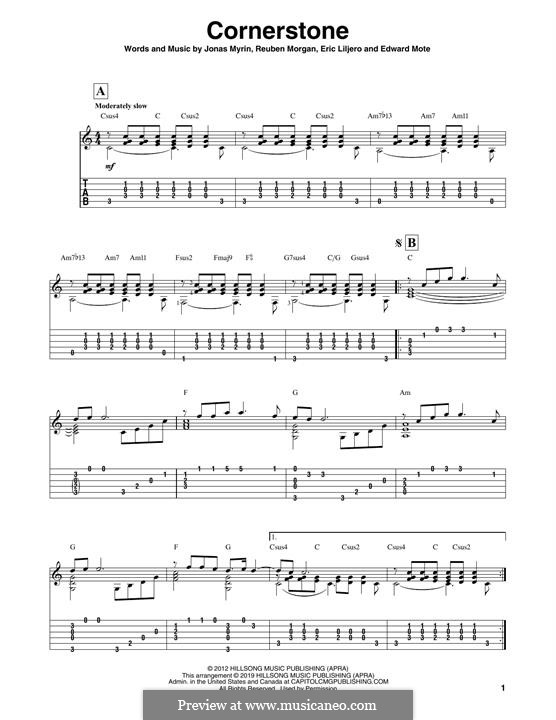 Cornerstone (Hillsong): For guitar by Jonas Myrin, Reuben Morgan, Eric Liljero
