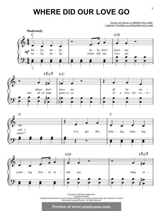 Where Did Our Love Go (The Supremes): For easy piano by Brian Holland, Edward Holland Jr., Lamont Dozier