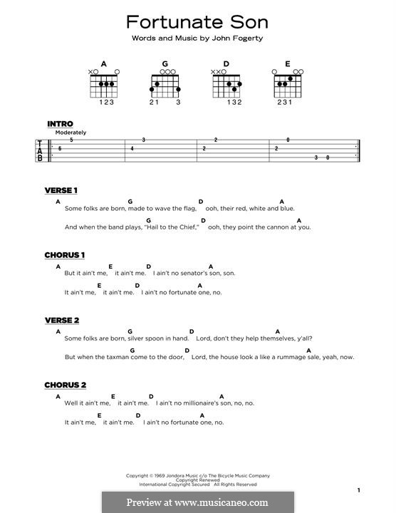 Fortunate Son (Creedence Clearwater Revival): For guitar by John C. Fogerty