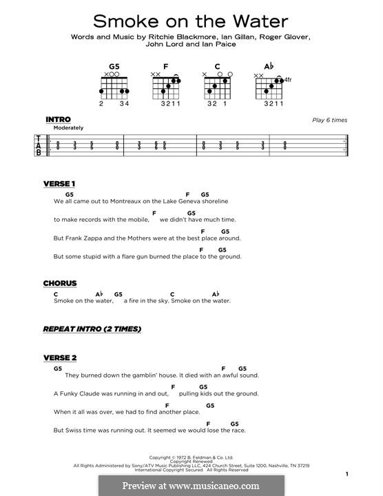 Instrumental version: For guitar by Ian Gillan, Ian Paice, Jon Lord, Ritchie Blackmore, Roger Glover