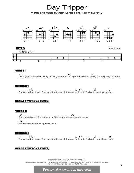 Instrumental version: For guitar by John Lennon, Paul McCartney