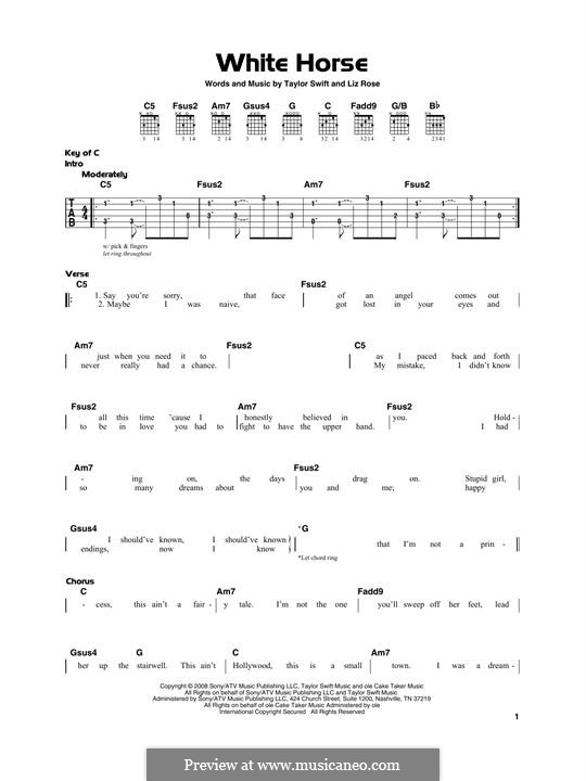 White Horse (Taylor Swift): For guitar by Liz Rose