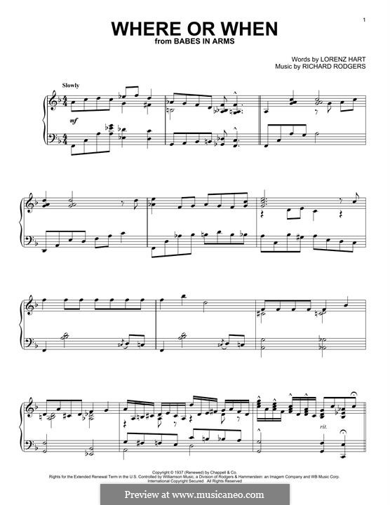 Where Or When (from Babes In Arms): For piano by Richard Rodgers