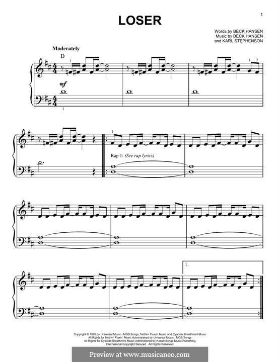 Loser (Beck): For piano by Beck Hansen, Carl Stephenson