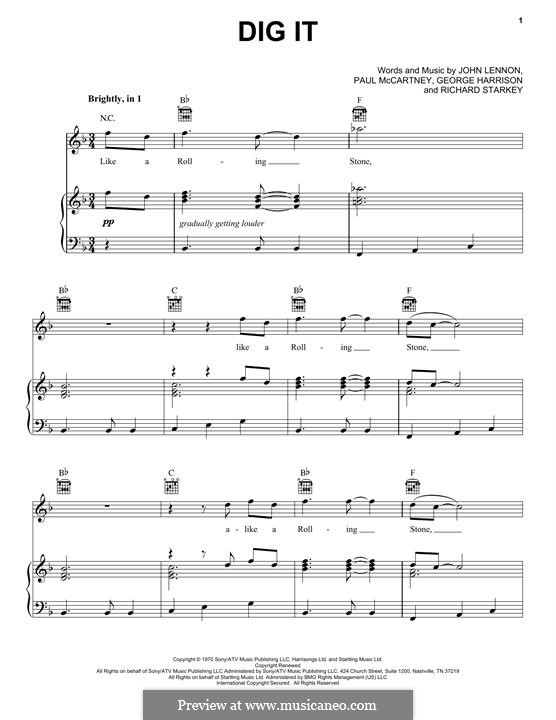 Dig It (The Beatles): For voice and piano (or guitar) by George Harrison, John Lennon, Paul McCartney, Ringo Starr