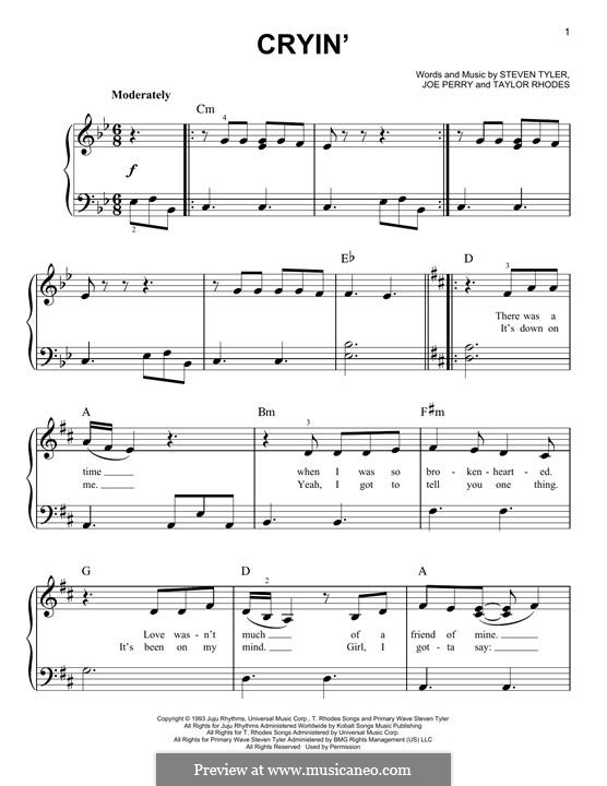 Cryin' (Aerosmith): For easy piano by Joe Perry, Steven Tyler, Taylor Rhodes
