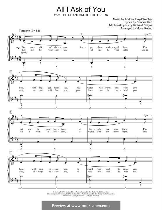 All I Ask of You, for piano: Educational notes by Andrew Lloyd Webber