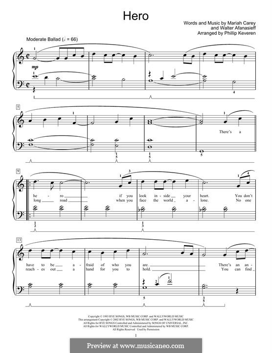 Hero: For piano by Mariah Carey, Walter Afanasieff