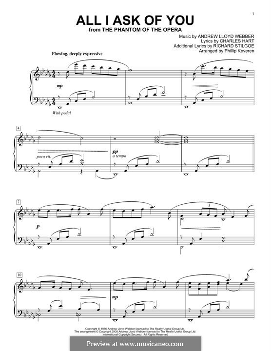 All I Ask of You, for piano: For a single performer by Andrew Lloyd Webber