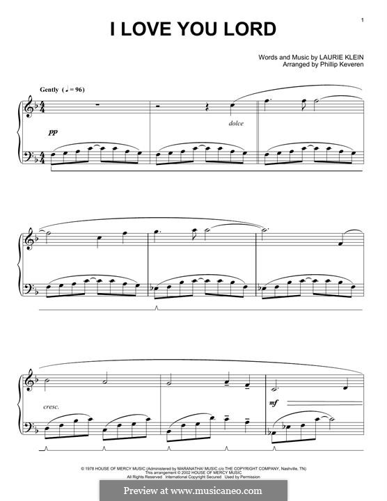I Love You Lord by L. Klein - sheet music on MusicaNeo