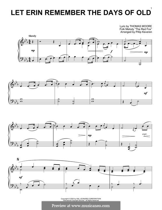 Let erin remember the days of old by folklore sheet music on musicaneo