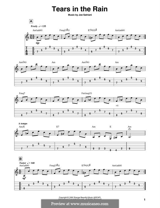 Tears in the Rain by J. Satriani - sheet music on MusicaNeo