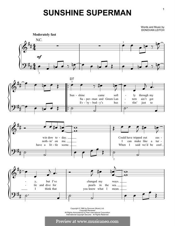 Sunshine Superman: For easy piano by Donovan Leitch