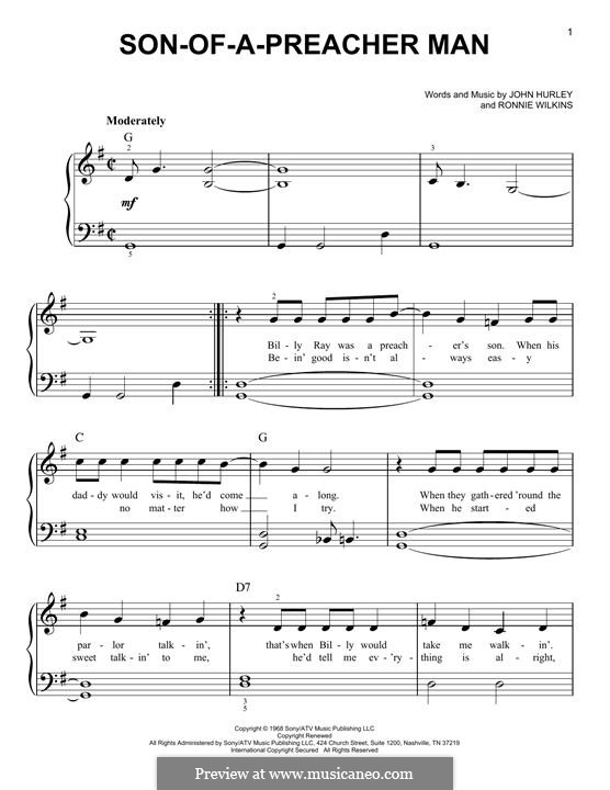 Son of a Preacher Man (Dusty Springfield): For easy piano by John Hurley, Ronnie Wilkins