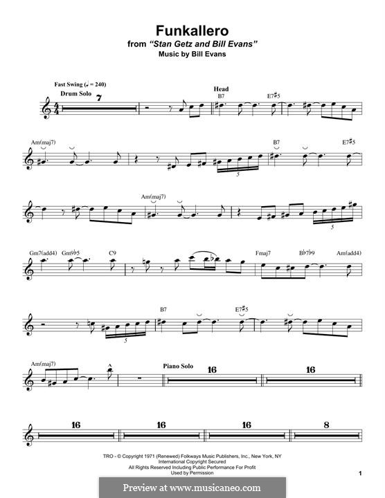 Funkallero: For alto saxophone by Bill Evans