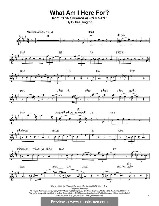 What am I Here for?: For alto saxophone by Duke Ellington