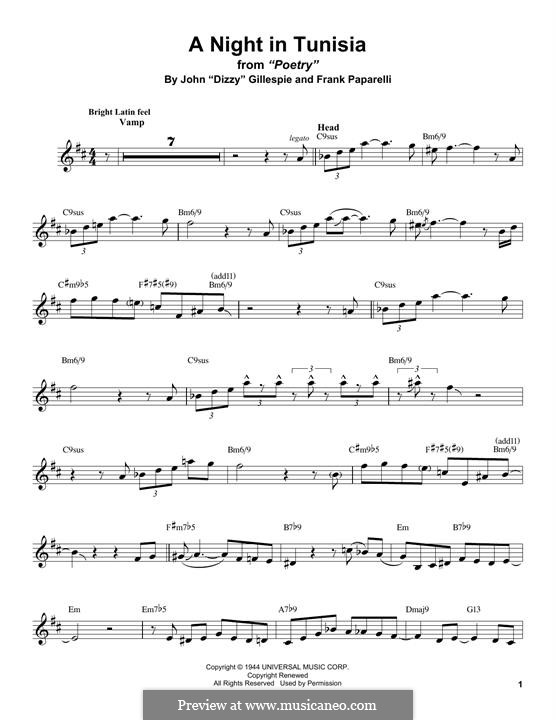 A Night In Tunisia: For alto saxophone by Dizzy Gillespie, Frank Paparelli