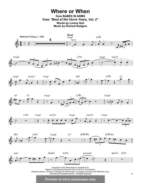 Where Or When (from Babes In Arms): For alto saxophone by Richard Rodgers