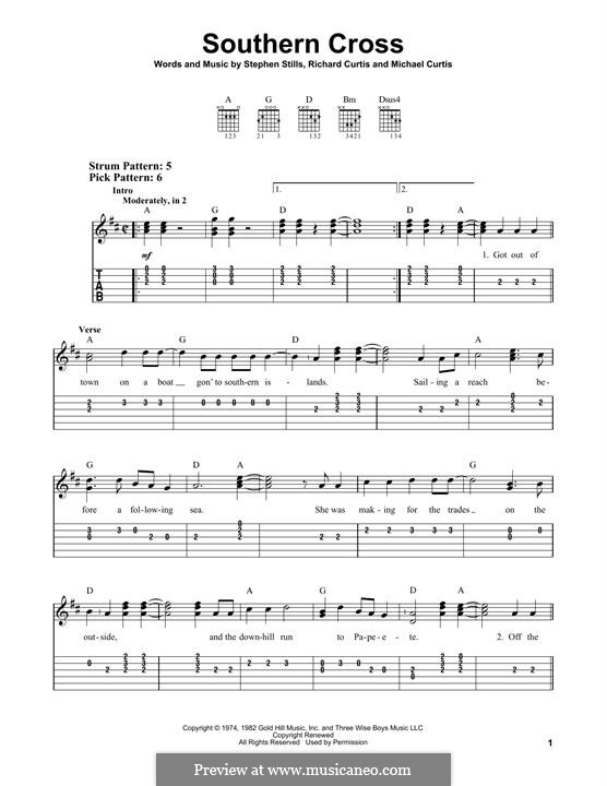 Southern Cross (Crosby, Stills & Nash): For guitar by Michael Curtis, Richard Curtis, Stephen Stills