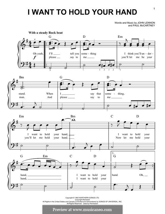 I Want to Hold Your Hand (The Beatles): For easy piano by John Lennon, Paul McCartney