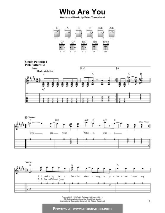 Who Are You? (The Who): For guitar by Peter Townshend