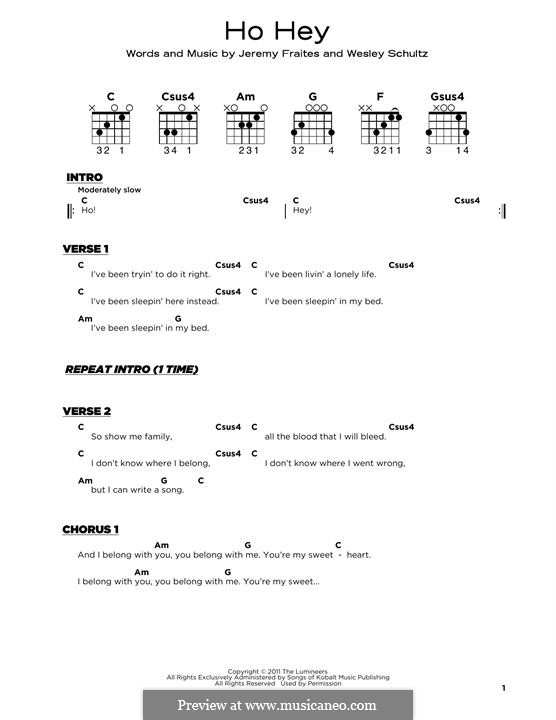 Ho Hey (The Lumineers): For guitar by Jeremy Fraites, Wesley Schultz